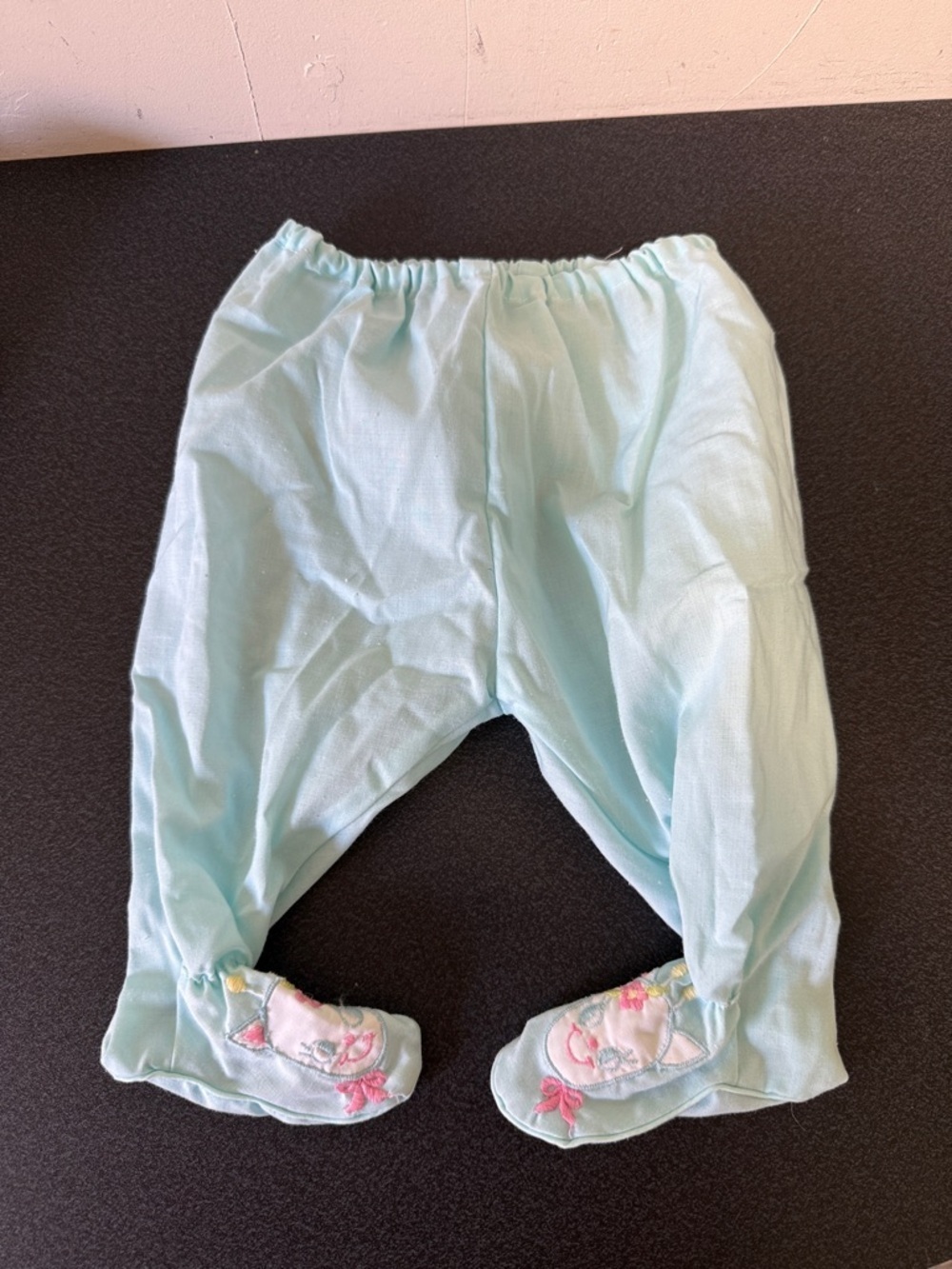 Light Aqua Baby Pants with Embroidered Feet